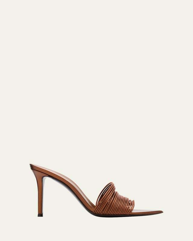 Metallic Multi-Strap Stiletto Slide Sandals